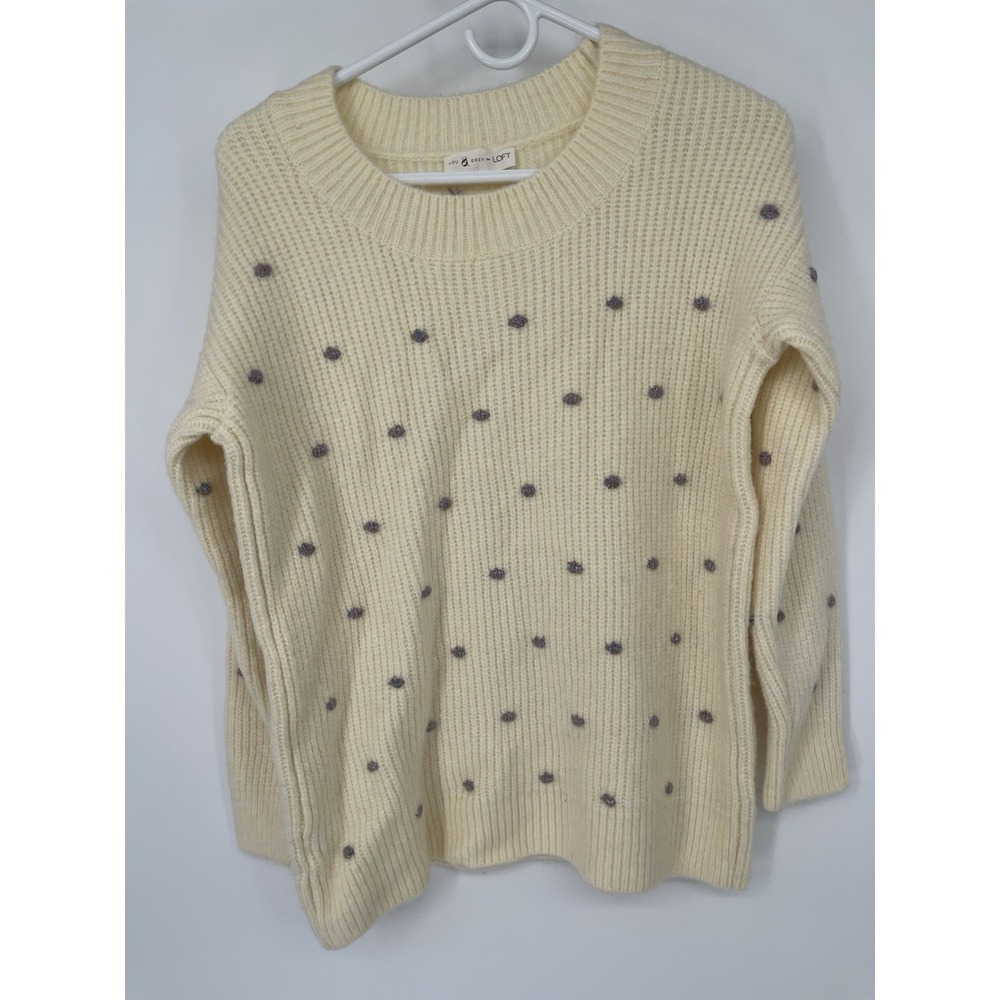Lou & Grey LOFT Polka Dot Sweater Cream Womens XS Textured Cozy Cottage Indie